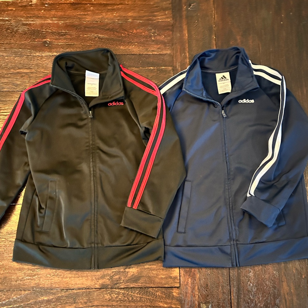 adidas Classic Kids Zip-Up Track Jacket - Black/Red & Navy/White Bundle
